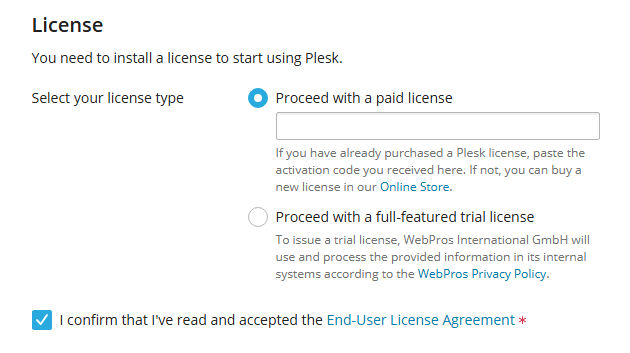 plesk licence key requirement