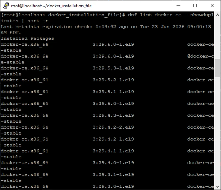 list of available docker version