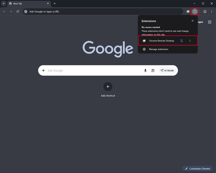 locate chrome remote desktop extention 