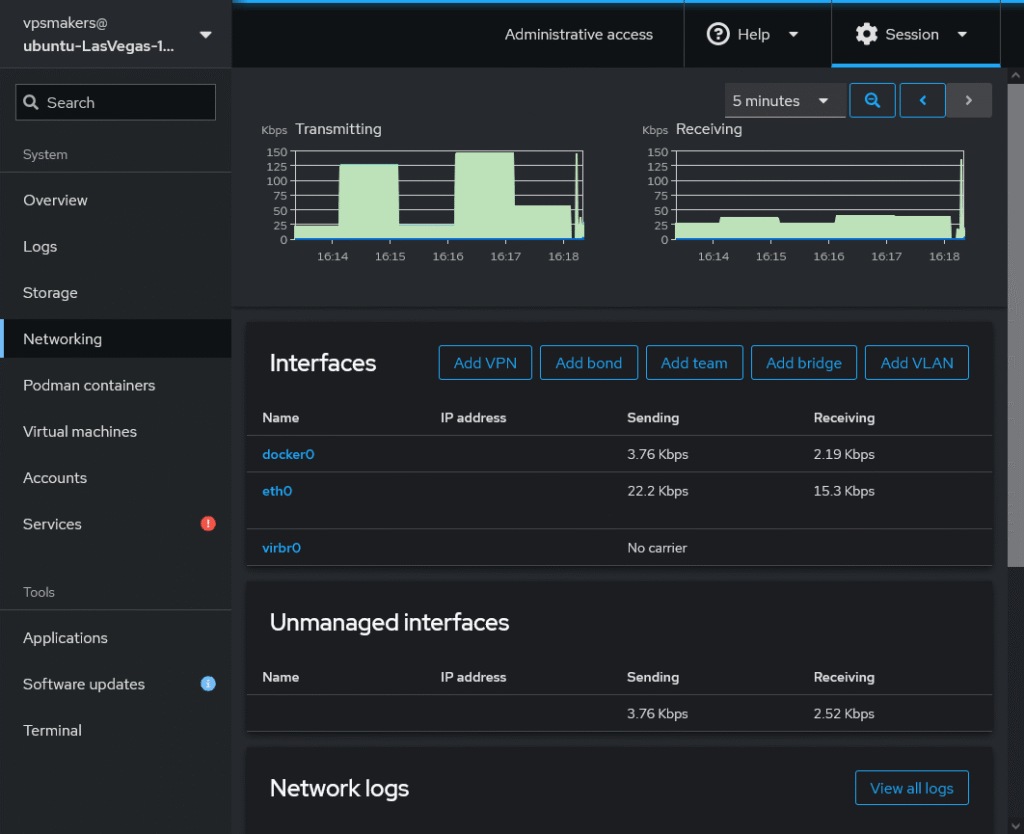 manage nic with cockpit