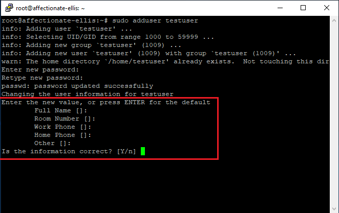 asking for user information while adding user in ubuntu