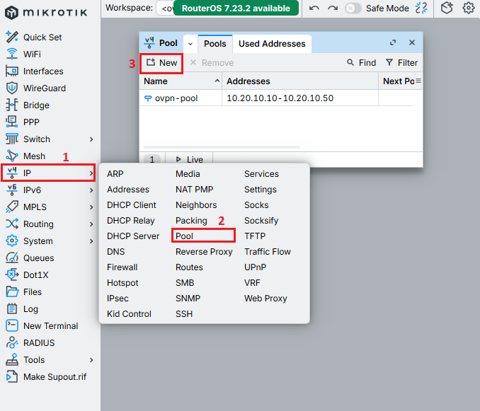Navigate to IP Pool