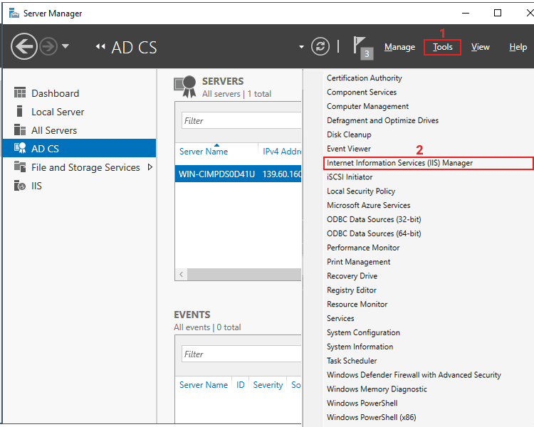 open IIS manager