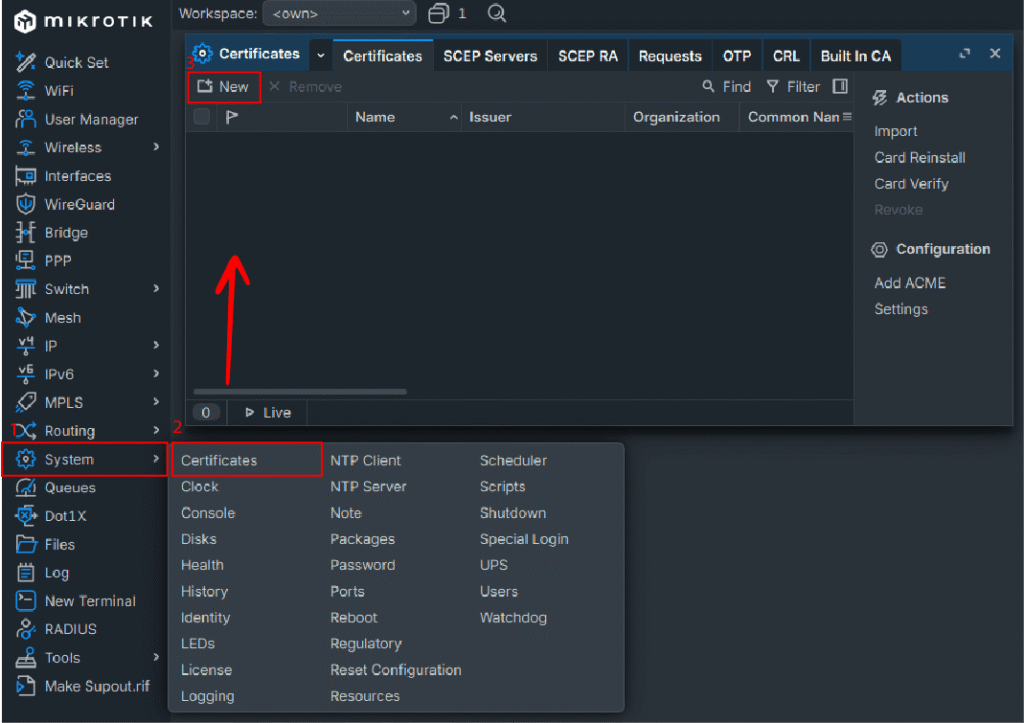 creating new certifiacte for openvpn in mikrotik