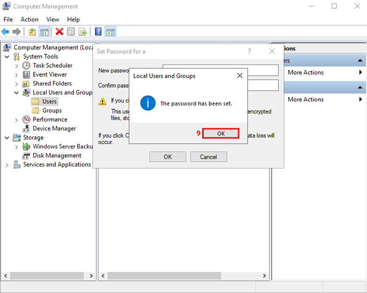 password change successfully with computer management