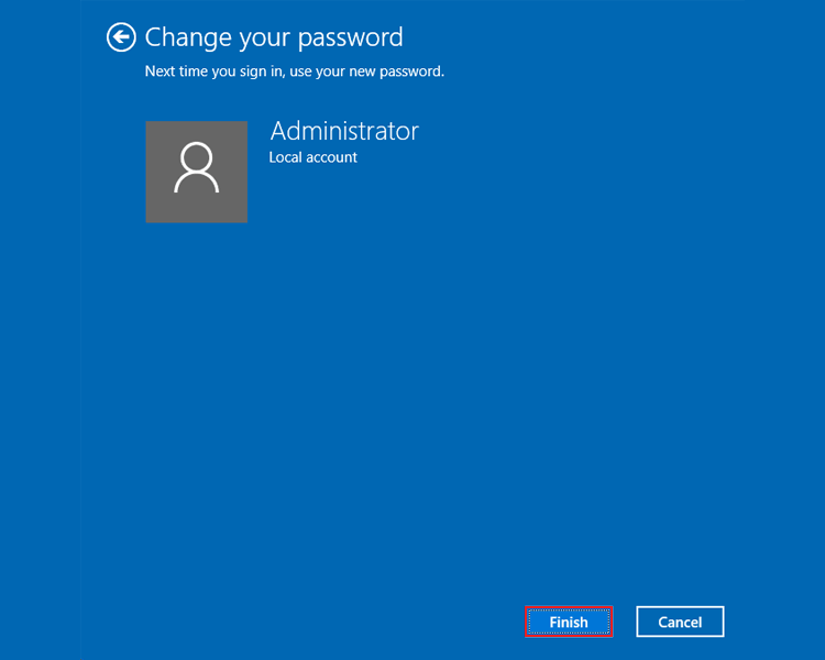 password change successfully with windows settings
