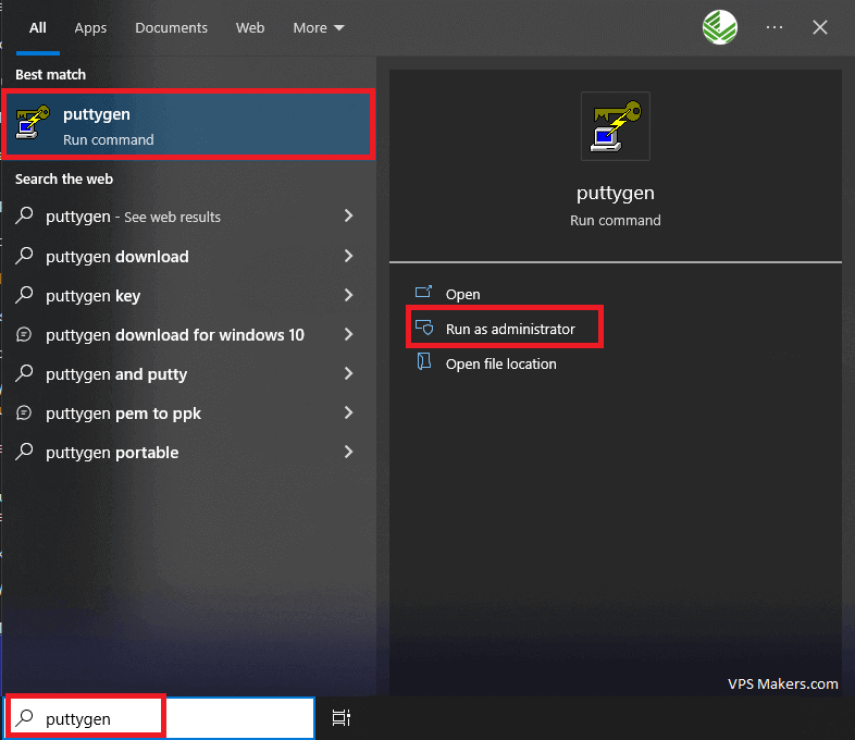 search for "puttygen" in the start menu and click on PuTTYgen