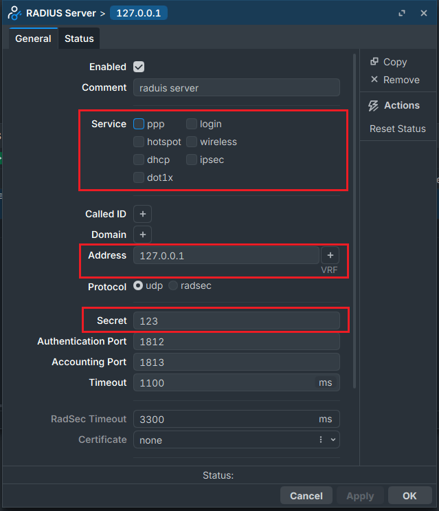 radius server configration