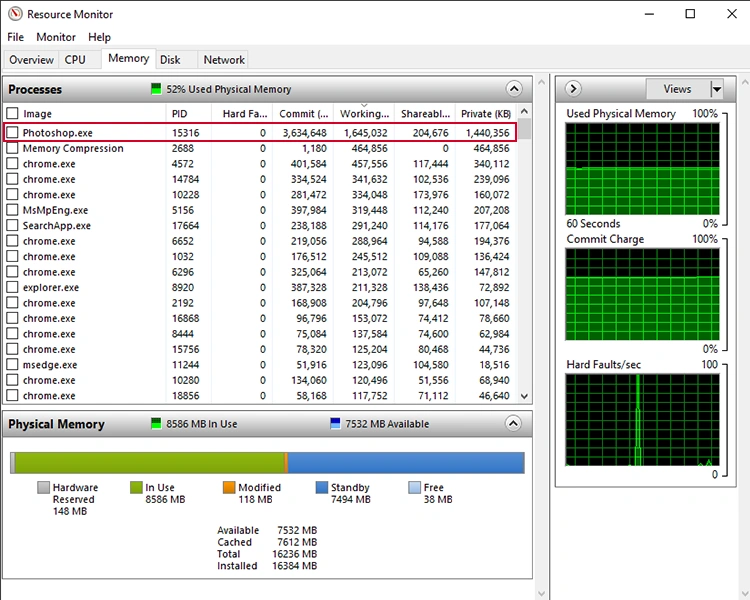 resource monitoring tab in windows