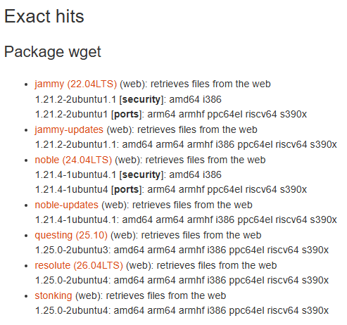 result of package search