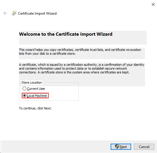 select certificate store
