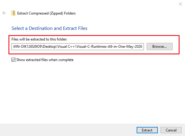 select a folde to extract the zip file