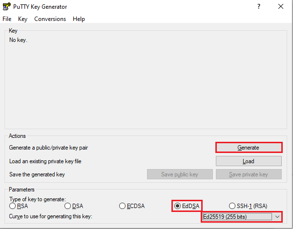 select the ssk key type in putty application
