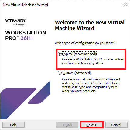 select type of the virtual machine configuration in vmware