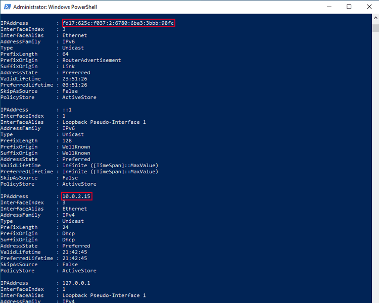 show ip information in powershell