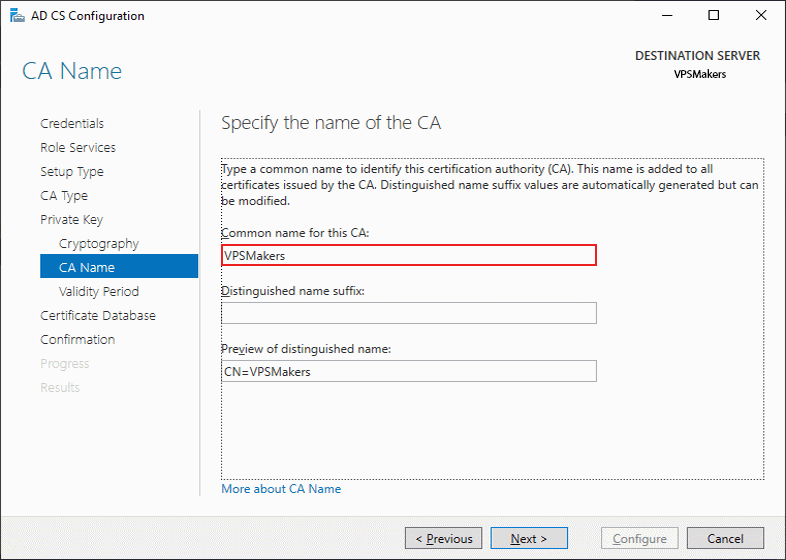 specify CA name