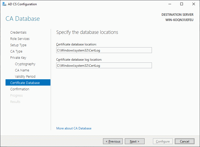specify the certificate database