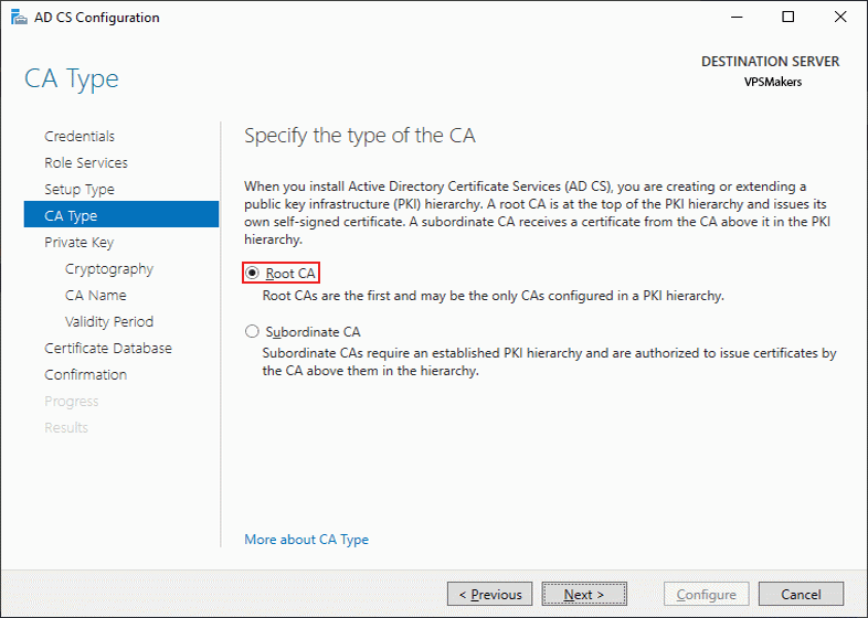 specify type of CA