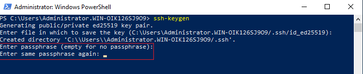 Setting password for ssh keys in windows