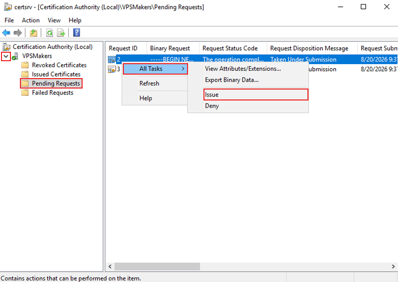 submit req file with CA on Windows Server using certsrv