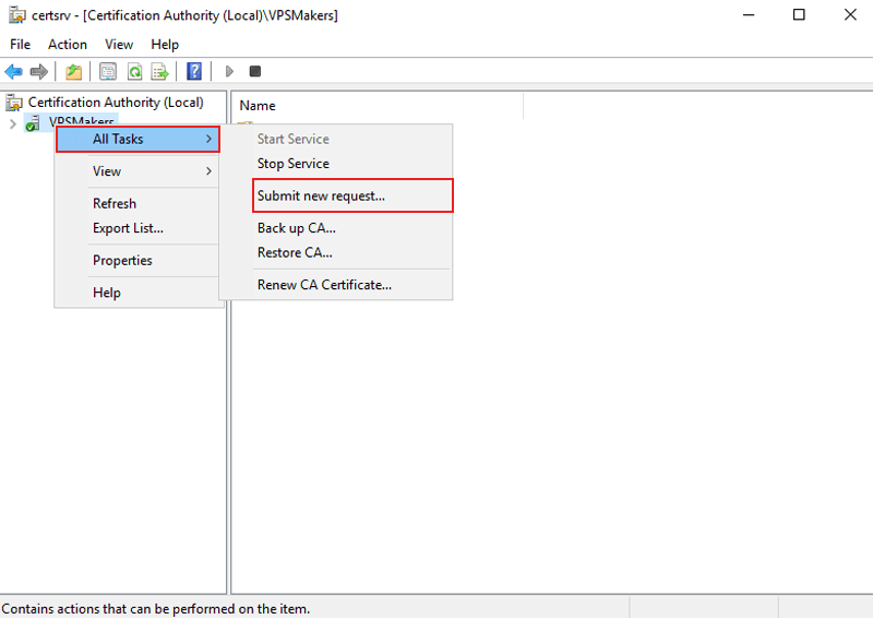submit req file with CA on Windows Server