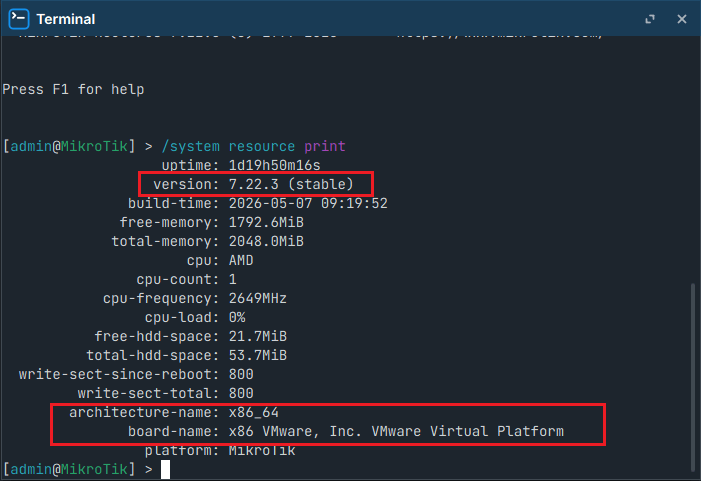 system resource printed version in teminal