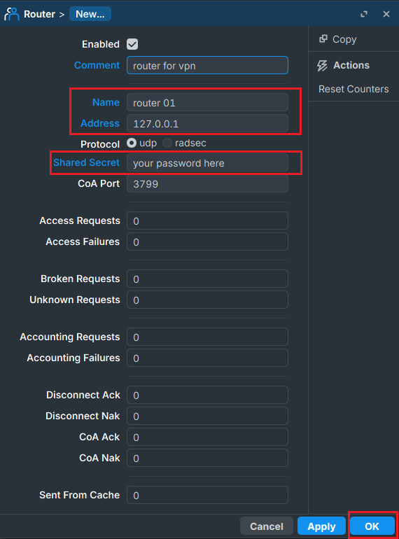 user manager router configuration
