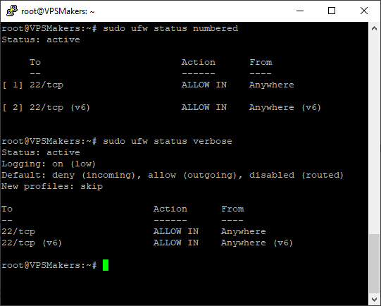verify current rules in ufw